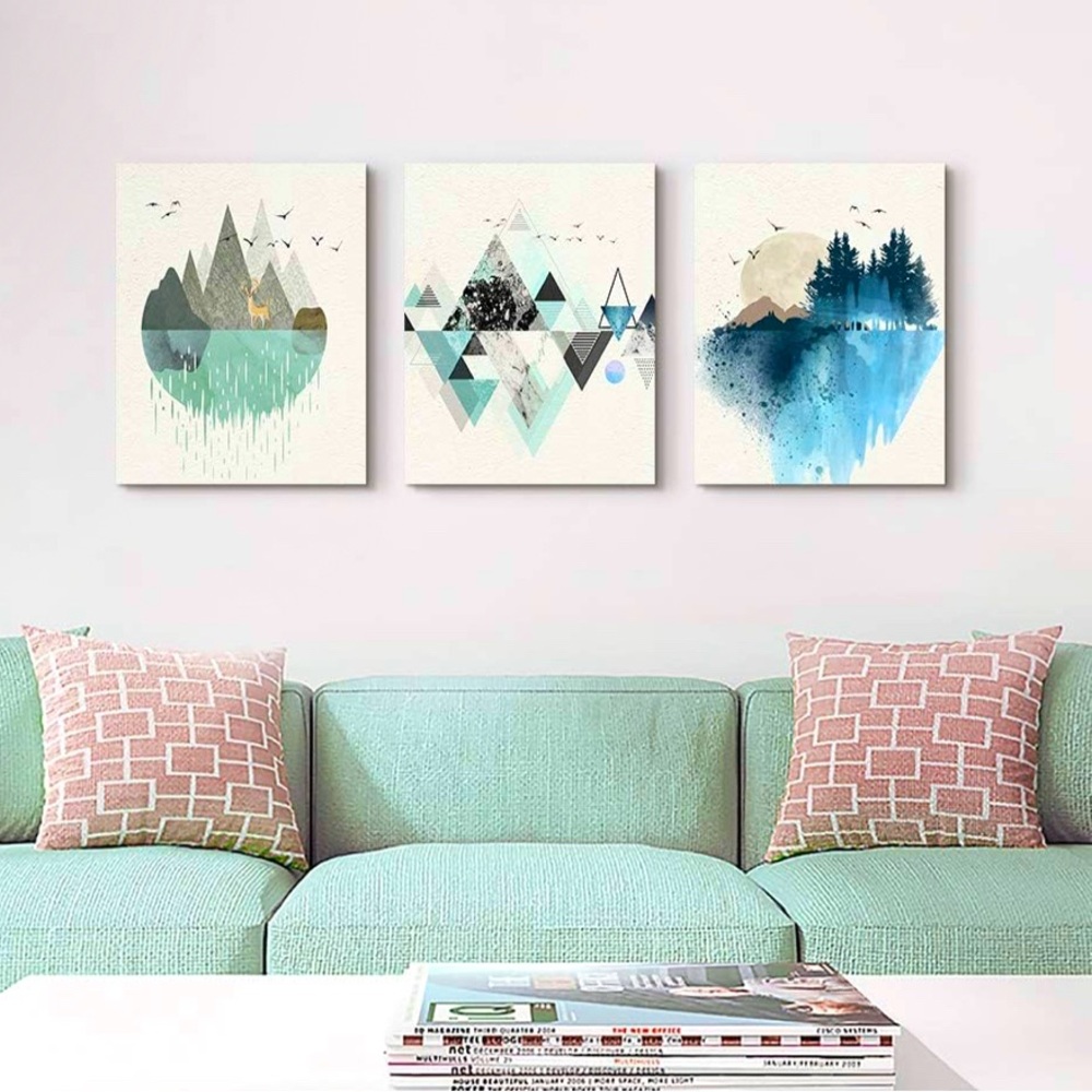 NEW Abstract Geometry Mountain Wall Artworks, 3 Panels, 12x16 inch, 3 Piece Set. - Picture 11 of 11